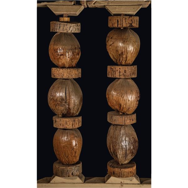 PAIR OF OCEANIC ARTS CORK & COCONUT ROOM DIVIDER DECOR POLES.