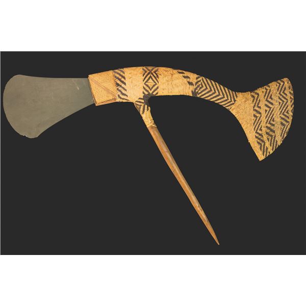 LARGE MOUNT HAGEN GREEN STONE WOVEN HANDLED CEREMONIAL AXE.
