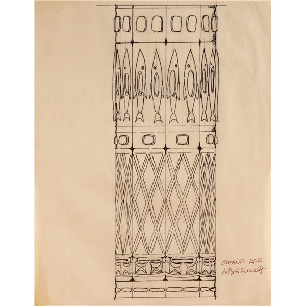 RESTAURANT COLUMN DESIGN DRAWING SIGNED BY LEROY SCHMALTZ (FISH COLUMN).