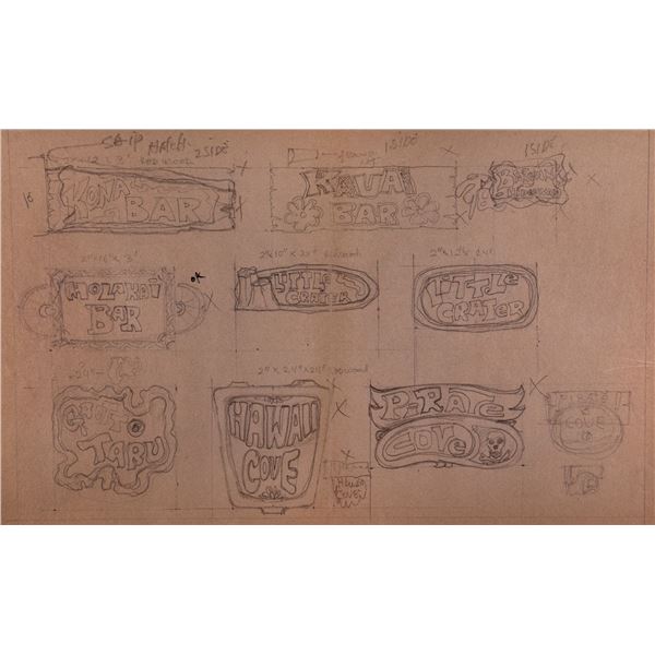 ORIGINAL CONCEPT SKETCH FOR "THE TIKIS" - MONTEREY PARK, CA.