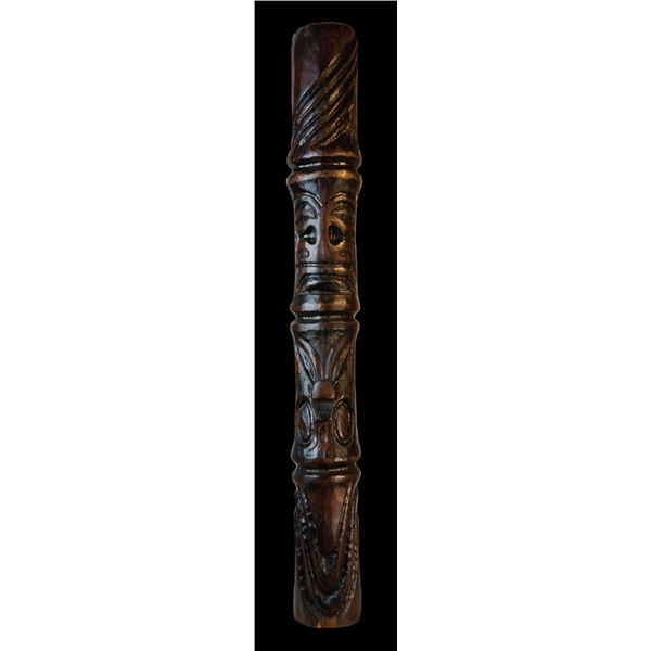 #157 STACKED DOUBLE TIKI FACED "POLYNESIAN POST" SHOWROOM SAMPLE CARVING.