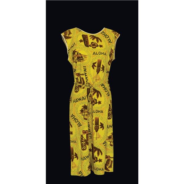 MOD HAWAIIAN MOTIF ALOHA LANAI DRESS with TIE BELT.