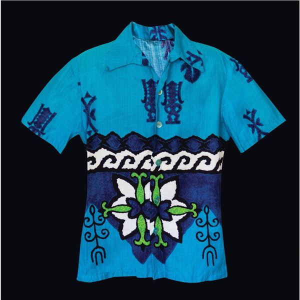 MOD HAWAIIAN TIKI GLYPH BARKCLOTH MEN'S LANAI SHIRT.
