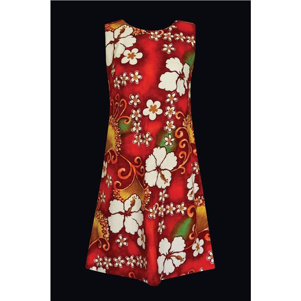 MOD HAWAIIAN TROPICAL FLOWER BARKCLOTH LANAI DRESS.