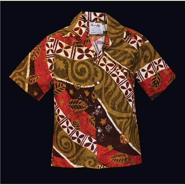 MOD HAWAIIAN PATTERN BARKCLOTH LANAI MEN'S SHIRT.