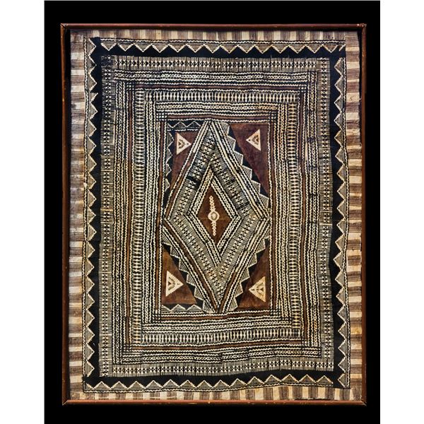 VINTAGE AUTHENTIC STYLE TONGAN TAPA CLOTH - NAMUKA - IN FRAMED DISPLAY FROM OA SHOWROOM.