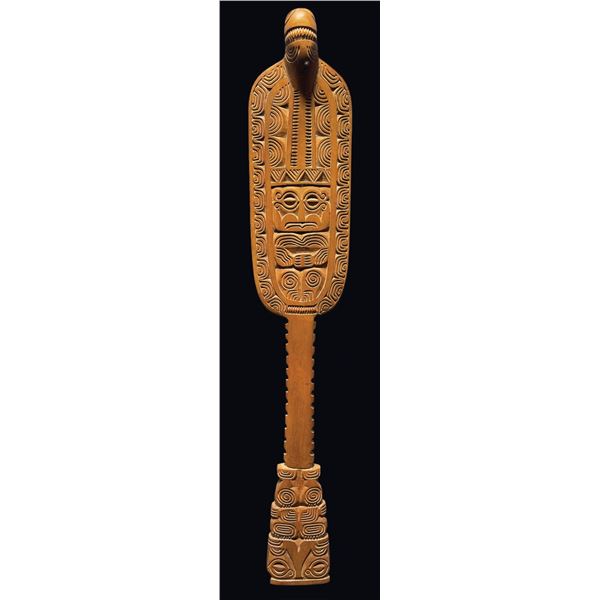 INTRICATELY DETAILED FULLY CARVED MARQUESAN WAR CLUB CARVING.