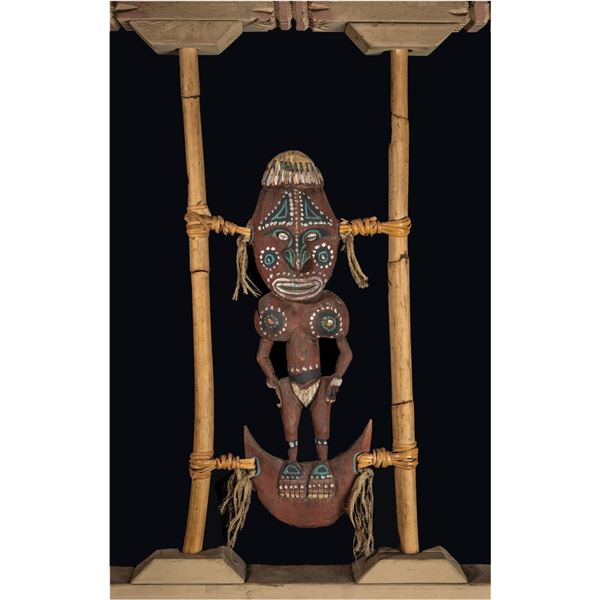 #406 "NEW GUINEA SKULL HOOK" SEPIK RIVER CARVING - OA SHOWROOM DISPLAY FRAME.