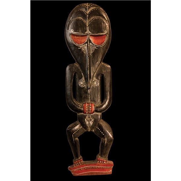 #420 "NEW GUINEA TALE" POLYCHROMED OA SHOWROOM WALL SAMPLE CARVING.