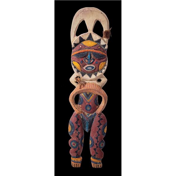 #447 "NEW GUINEA CARVED & POLYCHROMED FIGURE" OA SHOWROOM WALL SAMPLE.