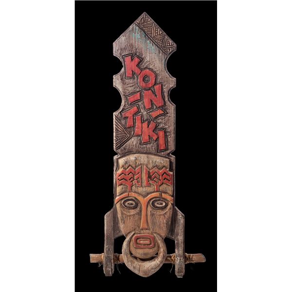 LEROY SCHMALTZ POLYNESIAN THOR HEYERDAHL "KON-TIKI" FIGURAL MASK WALL PANEL.