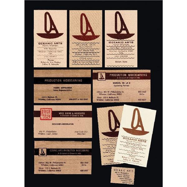 SET OF TEN (1O) EARLY OCEANIC ARTS/PRODUCTION WOODCARVING BUSINESS CARDS.