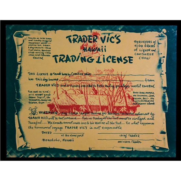 TRADER VIC'S TRADER LICENSE - HONOLULU, HAWAII.