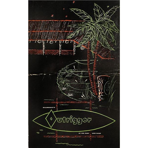 BILLINGSLEY'S OUTRIGGER SOUVENIR MENU LAGUNA BEACH.