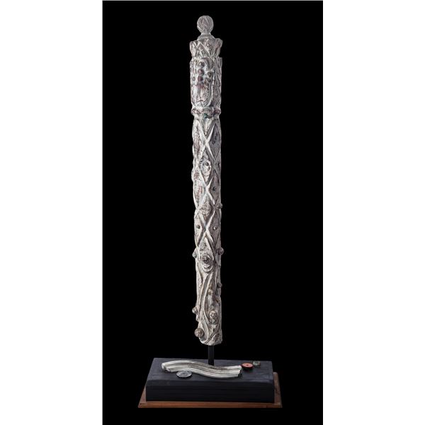 LEROY SCHMALTZ - "LOFTY PILLAR" WOOD SCULPTURE ON BASE.