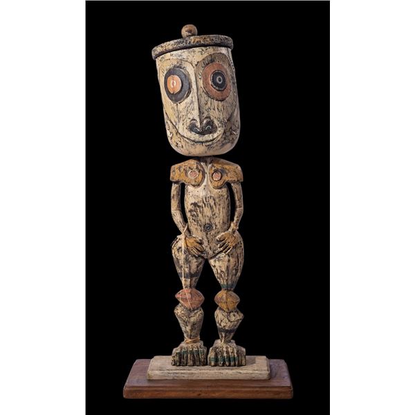 LEROY SCHMALTZ - "SEPIK RIVER MAN - NEW GUINEA" WOOD SCULPTURE ON BASE.