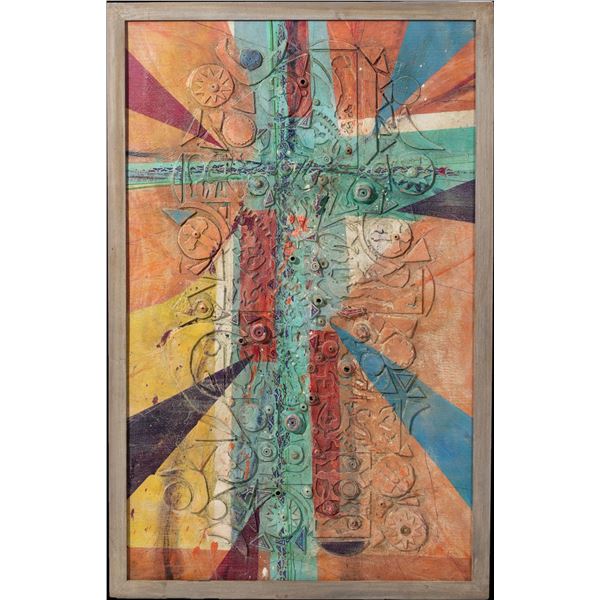 LEROY SCHMALTZ - "STAY IN THE CROSSWALK" ACRYLIC COLLAGE PAINTING.