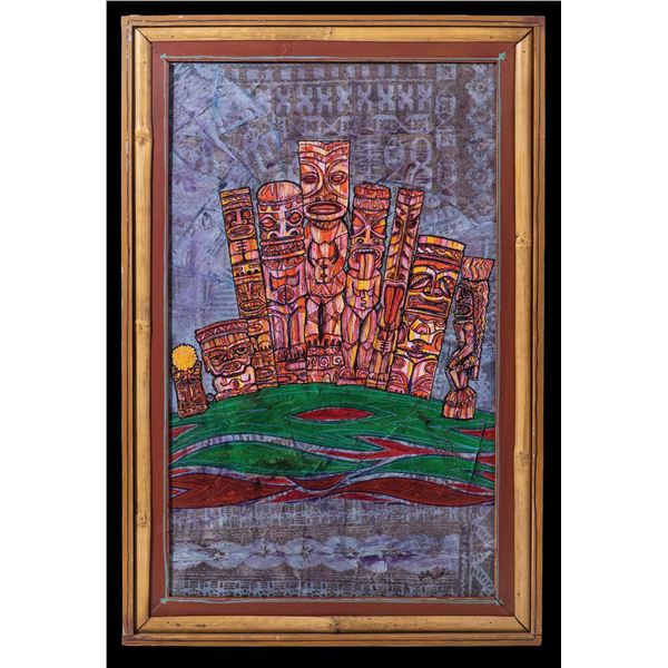 LEROY SCHMALTZ - "THE TIKI SQUAD" MIXED MEDIA PAINTING.