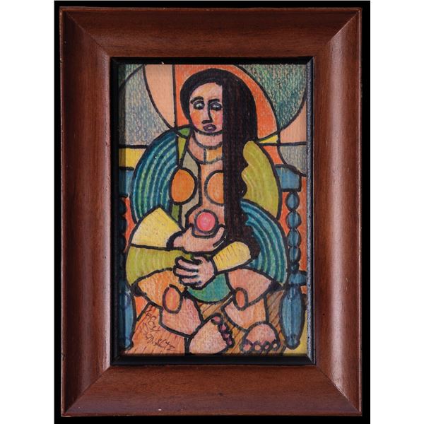 LEROY SCHMALTZ - "JUST SITTING" INK & COLOR PENCIL.