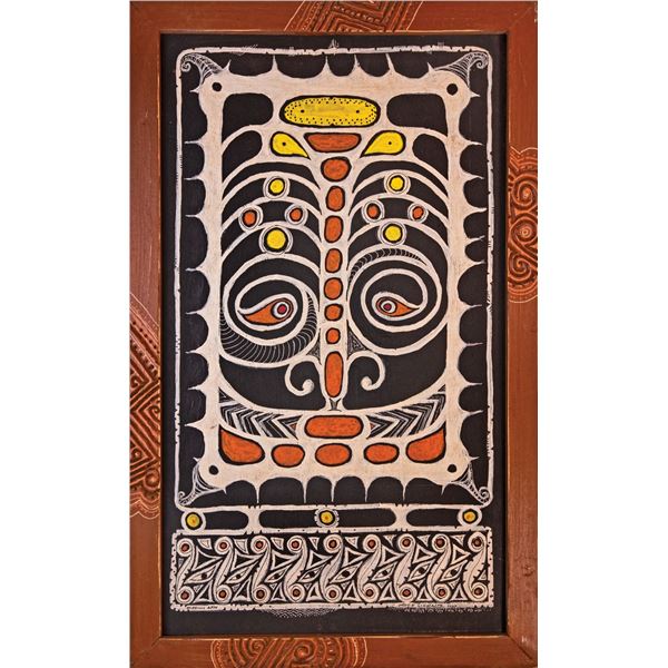 LEROY SCHMALTZ - "SEPIK STYLE NEW GUINEA - DE JAS THE WAR GUY" FRAMED PAINTING.