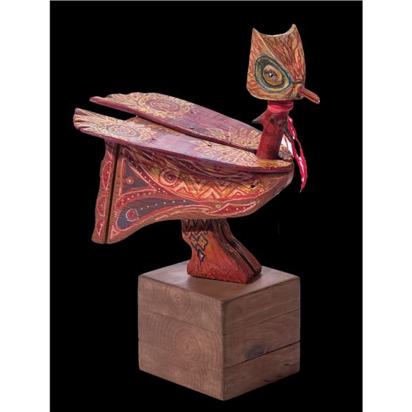LEROY SCHMALTZ - "RED YELLOW SUNBIRD" SCULPTURE ON BASE.