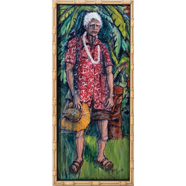 LEROY SCHMALTZ - "LUAU MAN #11"ACRYLIC PAINTING ON WOOD.