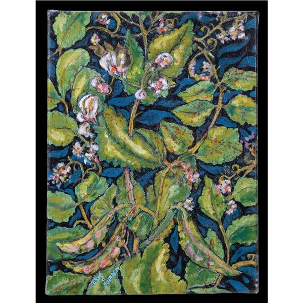 LEROY SCHMALTZ - "TRELLIS CLIMBER - SWEET PEA VINE" PAINTING ON CANVAS.