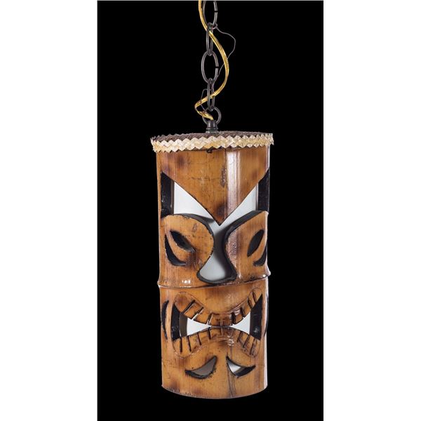 ORCHIDS of HAWAII - BAMBOO TIKI FACE CYLINDER LAMP.