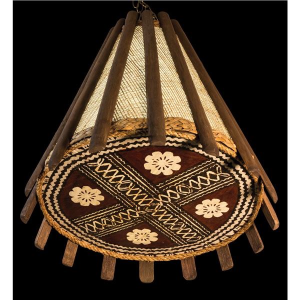 #2347 "RATTAN FRAME LIGHT" OA LAMP with TAPA BOTTOM.