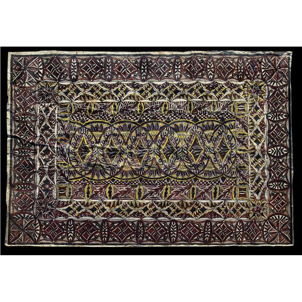 LARGE VINTAGE SAMOAN SIAPO MAMANU HAND PAINTED - DOUBLE SIDED TAPA CLOTH.
