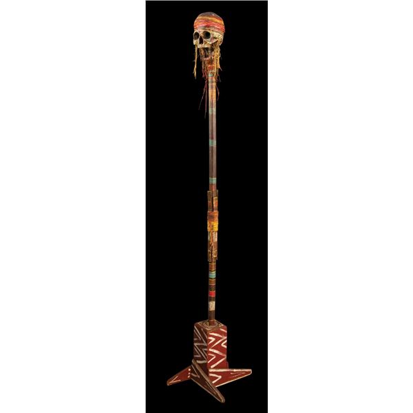 CEREMONIAL POST - REALISTIC HUMAN SKULL.