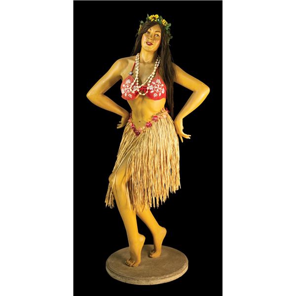 FIBERGLASS LIFE SIZE HULA GIRL FIGURE.