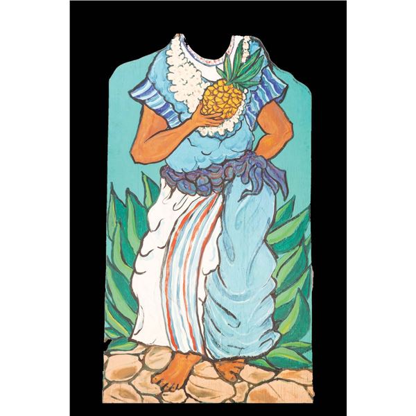 LARGE HAWAIIAN PINEAPPLE WAHINI TIKI PHOTO-OP FLAT LUAU DECOR PANEL.