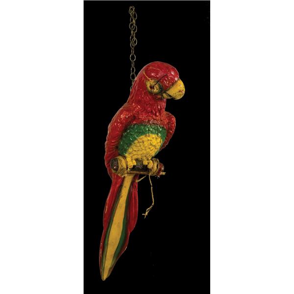 OA LUAU RENTAL DEPARTMENT RED HANGING PERCHED McCAW PARROT.