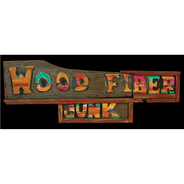 OA CARVED "WOOD FIBER JUNK" SIGN.