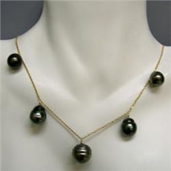 14K GOLD 14x13-12x10 MM BLACK TAHITIAN PEARL NECKLACE