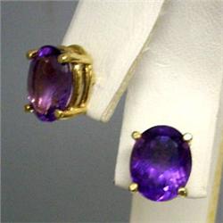 14K GOLD 4 CTS AMETHYST STUDS EARRINGS 12x10 MM