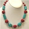 Image 1 : 455 CTS STABILIZED TURQUOISE AND BAMBOO CORAL NECKLACE - 19 INCHES