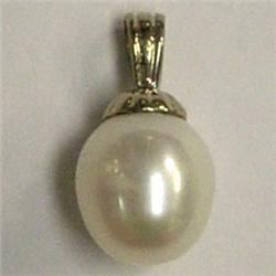14K W/GOLD 8 MM AKOYA JAPANESE PEARL  PENDANT - 15 MM LONG