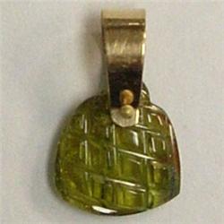 14K Y/GOLD 3 CTS CARVED TOURMALINE PENDANT 15x10 MM