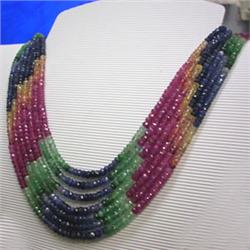 480 CTS 7 STRAND OF SAPPHIRE, RUBY AND EMERALD RONDELLES 3-4 MM - 16-18 INCHES LONG