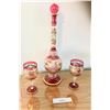 Image 5 : Murano Raspberry & Gold Glass Bowl, Large Decanter & 2 Wine Glasses