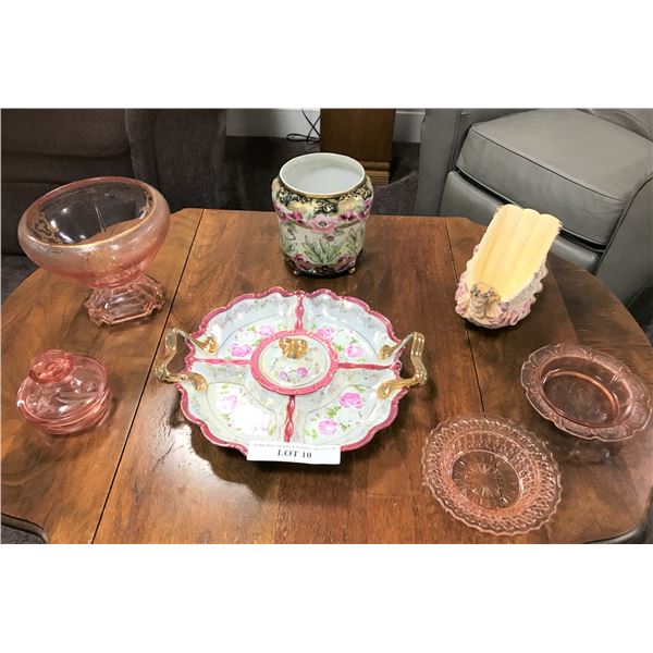 Art Nouveau Rose Glass Bowl, Pink Floral Serving Dish, 2 Rose Glass/Candy Dish Angel Decorative Bowl