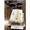 Image 3 : Vintage Butter Dish w Lid, Wedgewood Teapot Ornament, 4 Cobalt Blue Dishes, Ceramic Pie Server, & Si