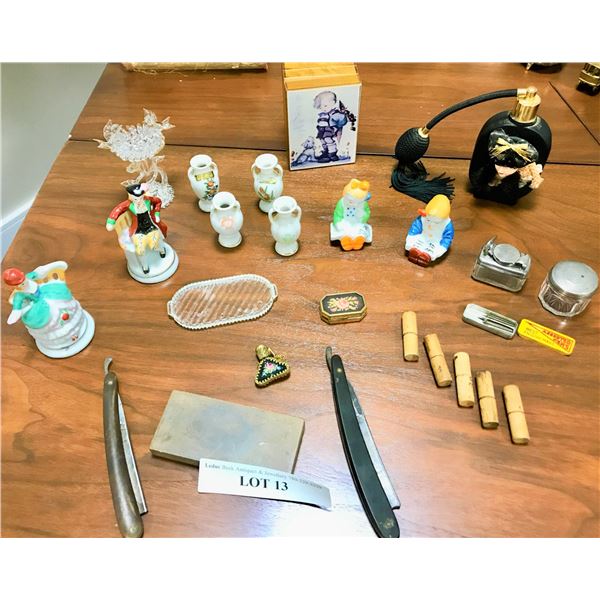 Goebel Music Box, Black Perfume Bottle w Atomizer, Vintage Ink Bottle & Best English Made Fountain P