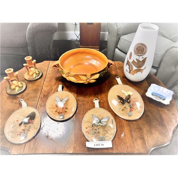 4 Vintage Oval Butterfly Wall Decor, Prince Albert Dish, Mid Century Modern Bowl & Candle Holders