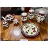 Image 1 : Floral Teapot, Plate, Cream & Sugar Dishes & 3 Kitchen Canisters