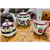 Image 2 : Floral Teapot, Plate, Cream & Sugar Dishes & 3 Kitchen Canisters