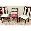 Image 1 : Burgundy Petit Point Art Nouveau Side Chair & 2 Wood Dining Room Chairs