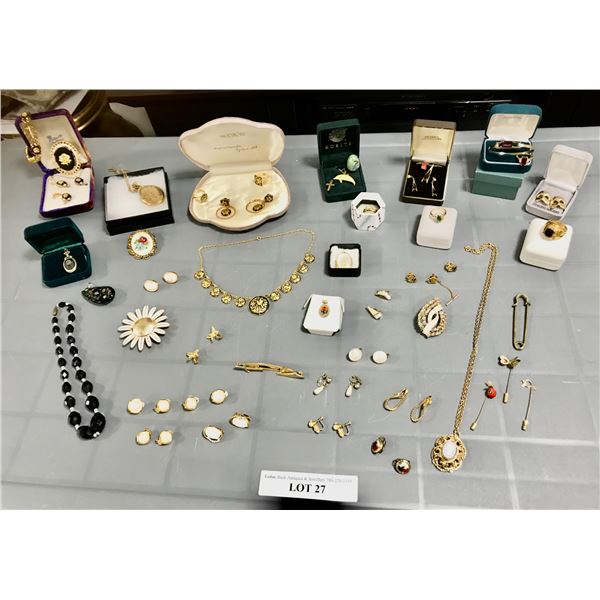 Gold Colour Vintage Jewellery incl Cameo Pendant, Italian Earring/Necklace/Ring Set, Amethyst Neckla